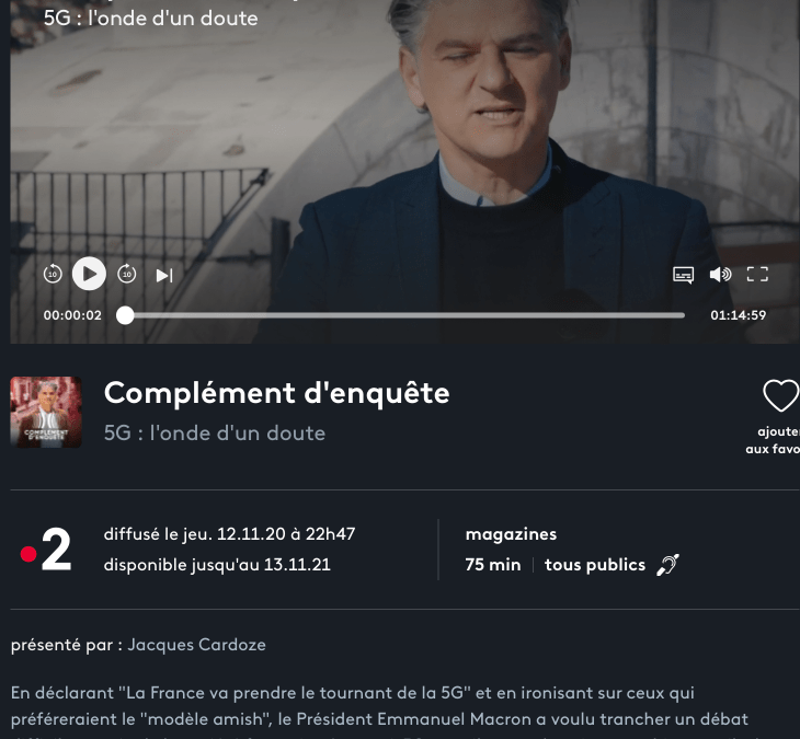5G Complément d&rsquo;enquète France2  l&rsquo;onde d&rsquo;un doute